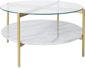 img 2 attached to ☕️ Contemporary Round Coffee Table with Glass & Faux Marble, White & Gold - Signature Design by Ashley Wynora