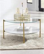 ☕️ contemporary round coffee table with glass & faux marble, white & gold - signature design by ashley wynora logo