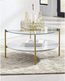 img 4 attached to ☕️ Contemporary Round Coffee Table with Glass & Faux Marble, White & Gold - Signature Design by Ashley Wynora