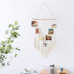 img 3 attached to Hanging Photo Display with Wood Bead: Boho 📸 Macrame Wall Organizer with 28 Wood Clips - Ivory