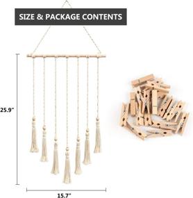 img 1 attached to Hanging Photo Display with Wood Bead: Boho 📸 Macrame Wall Organizer with 28 Wood Clips - Ivory