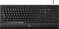 black logitech k740 illuminated ultrathin keyboard 🖥️ with laser-etched backlit keys and soft-touch palm rest logo