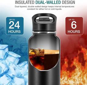 img 1 attached to 🌊 Dione 40 oz. Flask Water Bottle - Double Wall Stainless Steel & Vacuum Insulated (Black) - Sport Hydro Container for Home, Office, School, Outdoor Camping - Standard Mouth, Leak Proof, BPA Free Cap