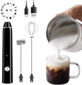 img 4 attached to 🥛 Ultimate Rechargeable Milk Frother: Handheld Electric Foam Maker with Stainless Whisk - 3 Speeds for Bulletproof Coffee, Latte, Cappuccino, Hot Chocolate - Includes Extra 16 Pcs Art Stencils