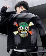 🏍️ 10'' large cool iron on skull patch for jackets - colorful skeleton embroidered head motorcycle patch for biker clothes/jeans/vest/sweater - sew-on/iron-on style to cover rips/logos logo