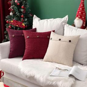 img 1 attached to 🎄 MIULEE Triple Button Vintage Farmhouse Christmas Pillowcase Set - Decorative Linen Throw Pillow Covers for Couch, Sofa, Bed - 18x18 Inch, Beige (Pack of 2)