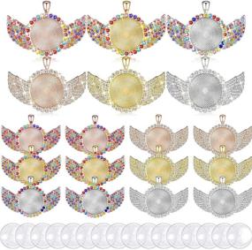 img 4 attached to 💎 DIY Jewelry Making: 36-Piece Rhinestone Bezel Pendant Trays Set with Wing Style Pendants and Colorful Round Glass Cabochons