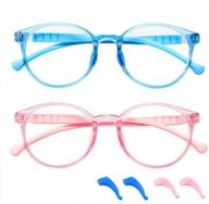 😎 fonhcoo kids blue light blocking glasses 2 pack for computer gaming, round frame eyewear for boys and girls age 5-15 with anti glare, eyestrain, and blue ray protection (pink and blue) logo