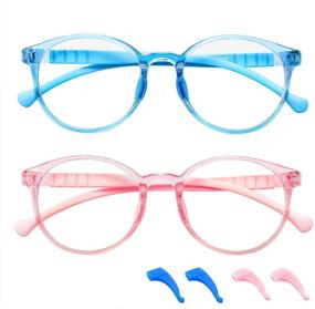 img 4 attached to 😎 FONHCOO Kids Blue Light Blocking Glasses 2 Pack for Computer Gaming, Round Frame Eyewear for Boys and Girls Age 5-15 with Anti Glare, Eyestrain, and Blue Ray Protection (Pink and Blue)