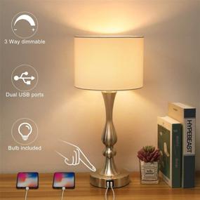 img 4 attached to 💡 Modern Bedside Touch Lamp with Dual USB Charging Ports, 3 Way Dimmable Nightstand Lamp – Silver Base, USB Touch Control Table Lamp, Ambient Light for Living Room, Bedroom – Includes 6W 2700K LED Bulb