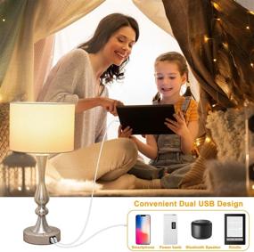 img 1 attached to 💡 Modern Bedside Touch Lamp with Dual USB Charging Ports, 3 Way Dimmable Nightstand Lamp – Silver Base, USB Touch Control Table Lamp, Ambient Light for Living Room, Bedroom – Includes 6W 2700K LED Bulb