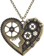 🔩 chic vintage steampunk gearwork heart necklace: lux accessories burnish gold charm logo