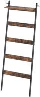 📚 rolanstar ladder shelf: versatile wall-leaning blanket rack with adjustable shelf and 4 hanging hooks - farmhouse 5-tier leaning shelf for bathroom, living room in rustic brown logo