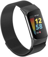 🔗 ремешки fitbit charge 5 магнитные мешковые петли - металлические нержавеющей стали браслеты для замены для женщин и мужчин - черный (большой) логотип