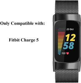 img 3 attached to 🔗 Ремешки Fitbit Charge 5 Магнитные мешковые петли - металлические нержавеющей стали браслеты для замены для женщин и мужчин - черный (большой)