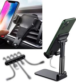 img 4 attached to Universal Car Phone Holder Mount - Foldable Cell Phone Stand with Adjustable Angle & Height, Air Vent Cradle, Cable Clips - Cord Organizer 3-in-1 Kit for Most Mobile Phones, Tablets, and iPads