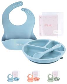 img 4 attached to 🍽️ BNU Baby Feeding Set - Complete Silicone Kids Dinnerware Set for Self-Feeding and Baby Led Weaning: Plates, Bibs, Spoons, Travel Bag and More!