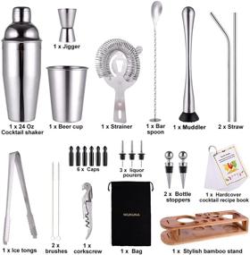 img 3 attached to 🍸 26-Piece Stainless Steel Cocktail Shaker Set Bartender Kit with Bamboo Stand - Complete Home Bar Tool Set Including All Accessories for Mixology (Silver)