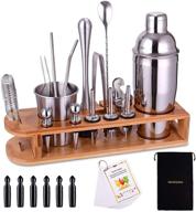 🍸 26-piece stainless steel cocktail shaker set bartender kit with bamboo stand - complete home bar tool set including all accessories for mixology (silver) logo