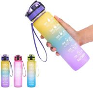 soosisi 32oz motivational water bottle for fitness & outdoor sports - reusable time marks gradient color water jug with bpa free pop up lid, wrist strap & filter - purple/yellow gradient logo