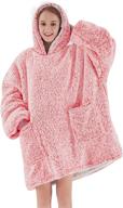 oversized sherpa hoodie blanket - greenoak blanket hoodie for women men adult teen, ultra soft fuzzy fleece wearable blanket sweatshirt, plush cozy warm reversible sherpa hooded blanket (large, pink) logo
