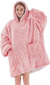img 4 attached to Oversized Sherpa Hoodie Blanket - Greenoak Blanket Hoodie for Women Men Adult Teen, Ultra Soft Fuzzy Fleece Wearable Blanket Sweatshirt, Plush Cozy Warm Reversible Sherpa Hooded Blanket (Large, Pink)