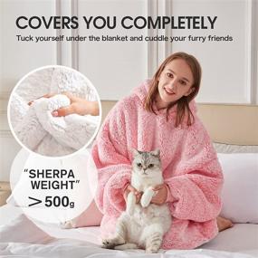 img 2 attached to Oversized Sherpa Hoodie Blanket - Greenoak Blanket Hoodie for Women Men Adult Teen, Ultra Soft Fuzzy Fleece Wearable Blanket Sweatshirt, Plush Cozy Warm Reversible Sherpa Hooded Blanket (Large, Pink)