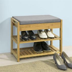 img 3 attached to 👠 Haotian FSR49-N, Bamboo Shoe Rack Shoe Bench with Lift-Up Top and Seat Cushion, Hallway Shoe Storage Bench Organizer with Drawer