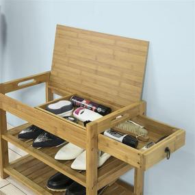 img 1 attached to 👠 Haotian FSR49-N, Bamboo Shoe Rack Shoe Bench with Lift-Up Top and Seat Cushion, Hallway Shoe Storage Bench Organizer with Drawer