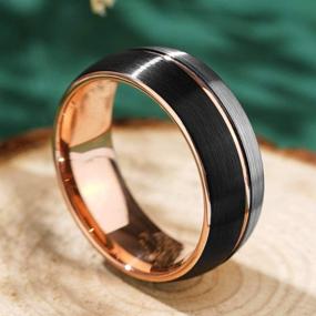 img 2 attached to 💍 THREE KEYS JEWELRY 8mm Tungsten Carbide Wedding Ring with Thin Rose Gold Line, Brown Silver Brushed Band