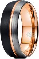 💍 three keys jewelry 8mm tungsten carbide wedding ring with thin rose gold line, brown silver brushed band logo