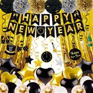 🎉 joy bang happy new year decorations 2022: black, gold, and glittering party supplies for memorable new year's eve bash - 78pcs happy new year banner, balloons, hanging swirls logo