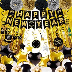 img 4 attached to 🎉 Joy Bang Happy New Year Decorations 2022: Black, Gold, and Glittering Party Supplies for Memorable New Year's Eve Bash - 78PCS Happy New Year Banner, Balloons, Hanging Swirls