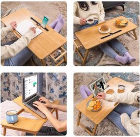 img 3 attached to 📚 Adjustable Laptop Desk for Bed and Sofa with Folding Legs - Breakfast Serving Tray, Multi-Function Table with Storage Drawers, and Multi-Position Tilt Surface for 13-14 Inch Notebooks