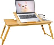 📚 adjustable laptop desk for bed and sofa with folding legs - breakfast serving tray, multi-function table with storage drawers, and multi-position tilt surface for 13-14 inch notebooks logo
