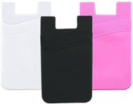 📱 calormixs 3 pack silicone black & cow stretchy credit card holder for phone pockets – rubber adhesive sticker on android smartphones (black, white, pink) logo