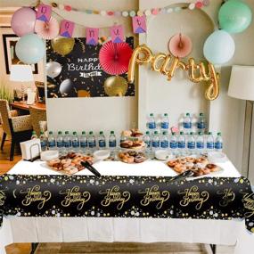 img 1 attached to 🎉 90th 80th 70th 60th 50th 40th 30th Birthday Tablecloth - Black and Gold Dot Confetti Plastic Table Cover for Party Supplies Decoration - 52"x 90" - Improved SEO