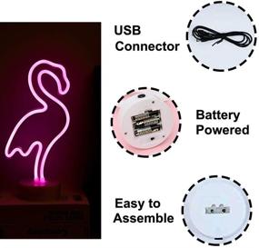 img 3 attached to 🦩 Ночной светильник в виде розового неонового фламинго - LED-освещение с возможностью питания от аккумулятора или USB, идеально подходит для украшения эстетической независимой комнаты, декорирования детской комнаты на столе, спальни, патио и в качестве необычной подсветки.