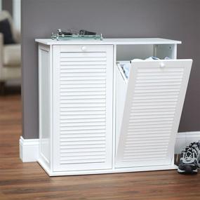 img 3 attached to Tidy Your Laundry with Household Essentials Tilt-Out Laundry Sorter Cabinet - Stylish Shutter Front Design