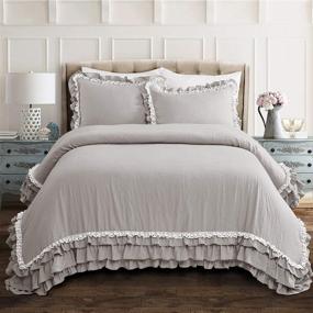 img 4 attached to 🛏️ Lush Decor King Size Light Gray Ella Shabby Chic Ruffle Lace 3 Piece Comforter Set