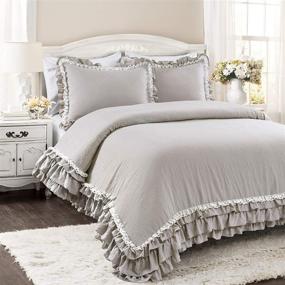 img 3 attached to 🛏️ Lush Decor King Size Light Gray Ella Shabby Chic Ruffle Lace 3 Piece Comforter Set