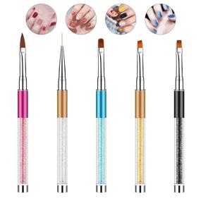 img 3 attached to 💅 INTSUN 5PCS Nail Art Brushes Set with Rhinestone Handles - Acrylic Nail Brushes for DIY Nail Art Salon and Home Use