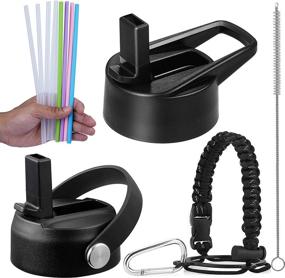 img 4 attached to RFAQK Wide Mouth Straw Lid for HydroFlask - Black, 12 Pcs Set including 8 Straws, Paracord, Carabiner & Cleaning Brush