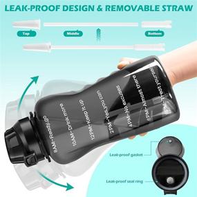 img 2 attached to 💧 Large Capacity Leakproof BPA Free Fitness Sports Water Jug with Time Marker & Straw - 4AMinLA Motivational Gallon Water Bottle (Black)