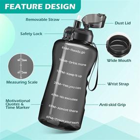 img 1 attached to 💧 Large Capacity Leakproof BPA Free Fitness Sports Water Jug with Time Marker & Straw - 4AMinLA Motivational Gallon Water Bottle (Black)