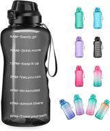 💧 large capacity leakproof bpa free fitness sports water jug with time marker & straw - 4aminla motivational gallon water bottle (black) логотип