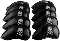 🏴 craftsman golf black skull thick pu leather iron head covers set - universal fit for callaway, ping, taylormade, cobra, and more - 10pcs headcover set logo
