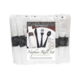 img 3 attached to 100 Rolls of Party Essentials N501732-4 Pre-Rolled Disposable Extra Heavy Duty Plastic Cutlery Kit with Black Fork/Knife/Spoon and 3-Ply White Napkin - Ideal for Parties