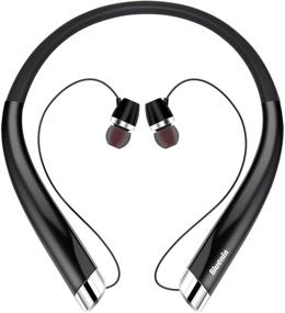 img 4 attached to Bluenin Bluetooth 5.0 Neckband Wireless Headphones with CVC 6.0 Noise Cancelling Mic - Retractable Earbuds Headset for Home Office, Work Out (Black)