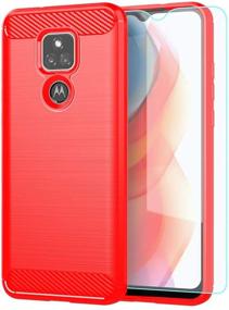 img 4 attached to 📱 Red Brushed TPU Moto G Play 2021 Case with HD Screen Protector - Shock-Absorption, Flexible Bumper, Soft Rubber Protective Cover